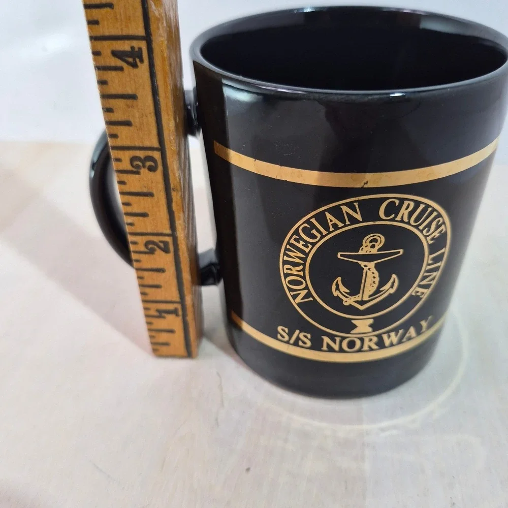 Norwegian Cruise Line S/S Norway Coffee Mug Black Gold Anchor Souvenir Nautical